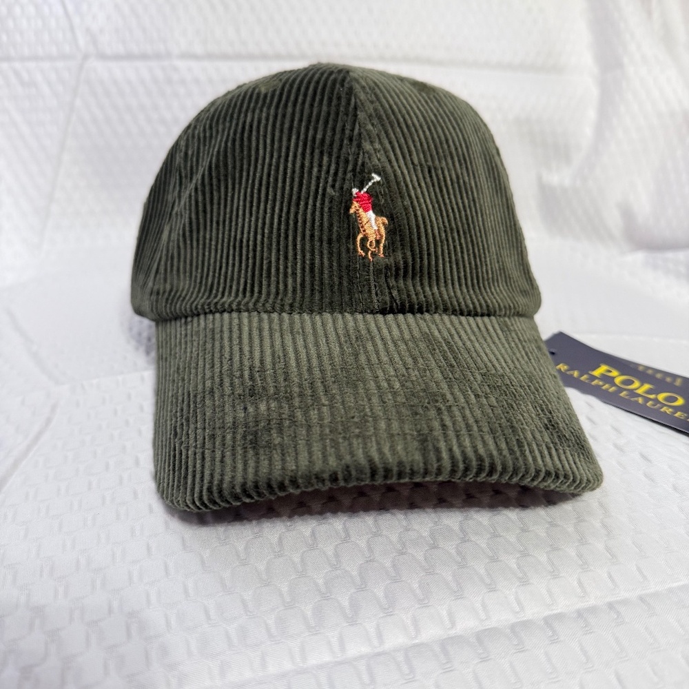 AUTHENTIC VINTAGE MEN'S POLO RALPH LAUREN GREEN CORDUROY CAP M/L EXCELLENT - Picture 2 of 5